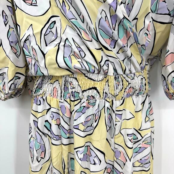 VTG Anthony Sicari Midi Dress 12 Pastel Faux Wrap Pleat Detail Smocked Waist 80s - Picture 5 of 11